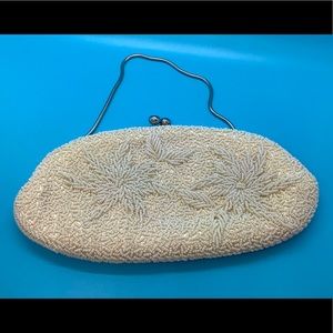 Vintage White Beaded Clutch